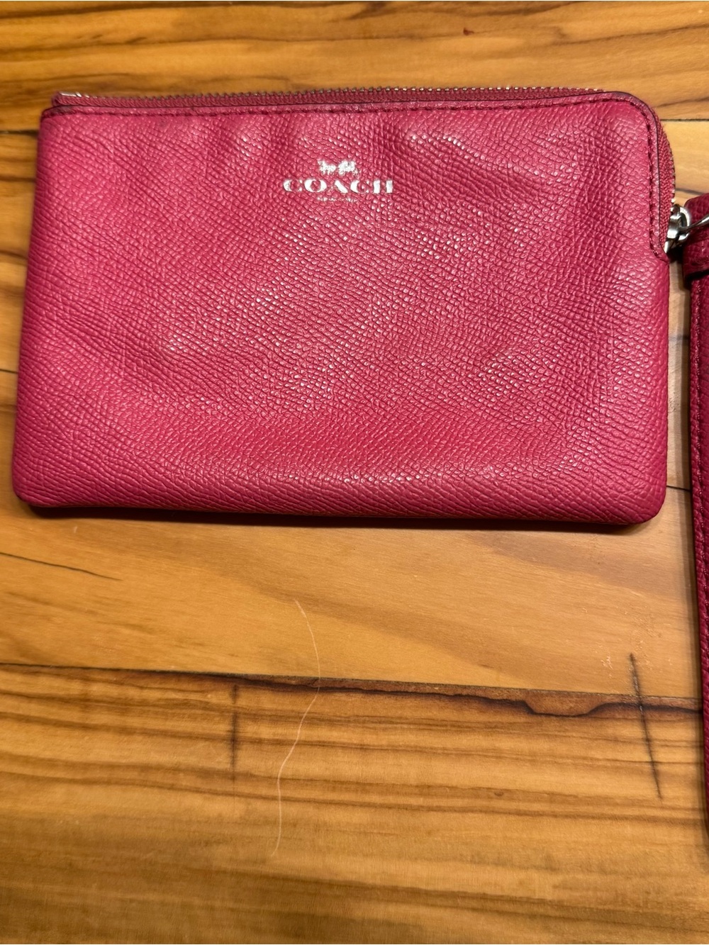 Coach Hot Pink Leather Wristlet Clutch with Silver Logo - previously loved